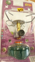 Back packing stove complete with cartridge