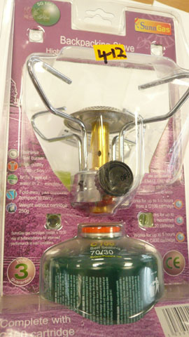 Back packing stove complete with cartridge